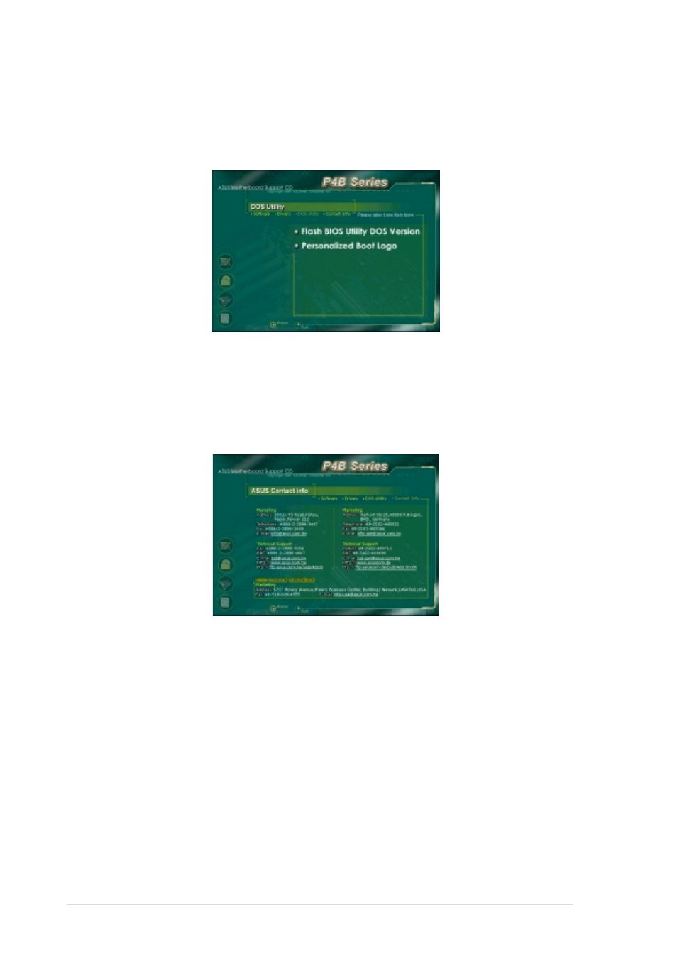 6 asus contact information, 5 dos utilities menu | Asus P4B-FX User Manual | Page 94 / 112