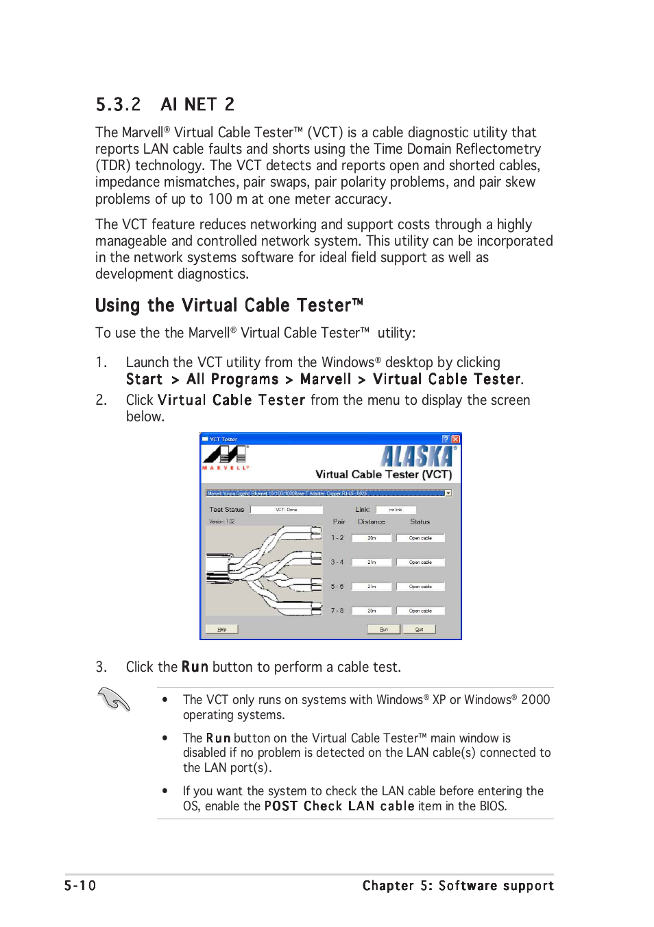 Using the virtual cable tester | Asus P5GD1 User Manual | Page 110 / 128