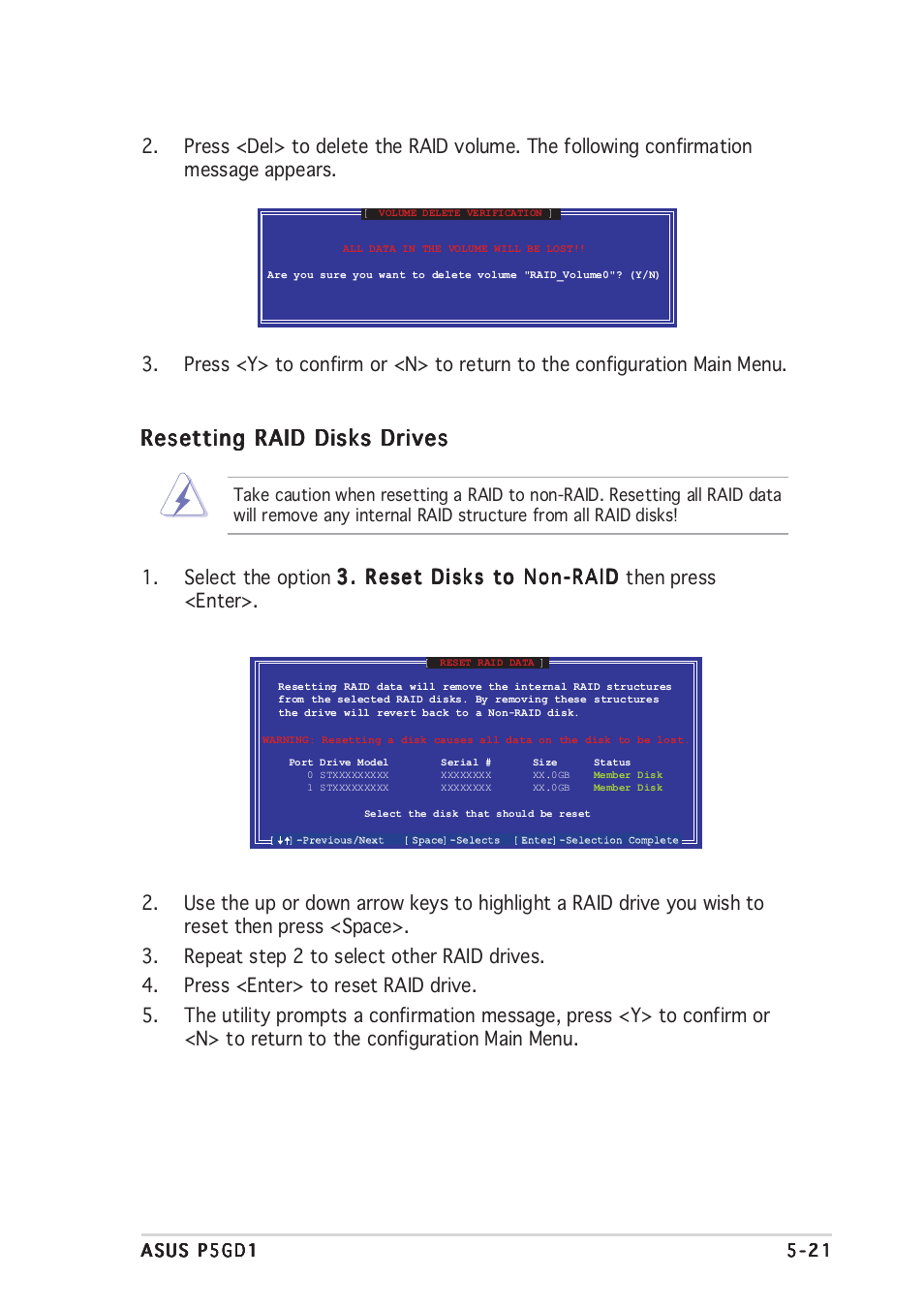 Resetting raid disks drives | Asus P5GD1 User Manual | Page 121 / 128