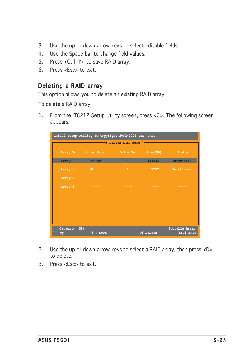 Deleting a raid array | Asus P5GD1 User Manual | Page 125 / 128