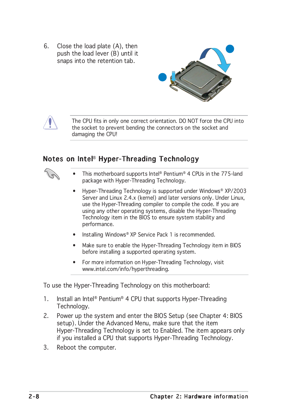 Hyper-threading technology | Asus P5GD1 User Manual | Page 28 / 128