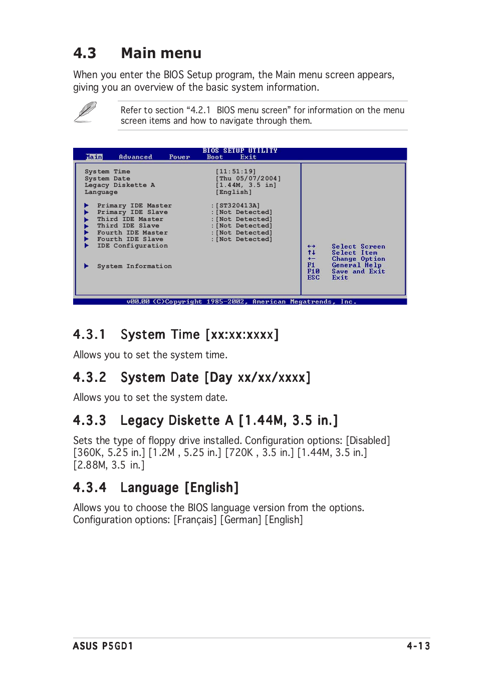 3 main menu | Asus P5GD1 User Manual | Page 71 / 128