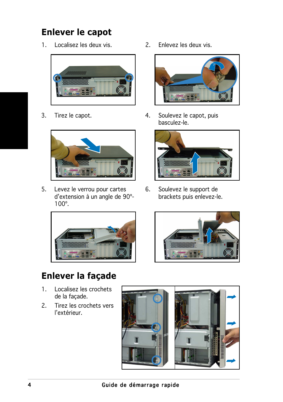 Enlever le capot, Enlever la façade, Fran ç ais | Asus P3-PH4 User Manual | Page 12 / 80