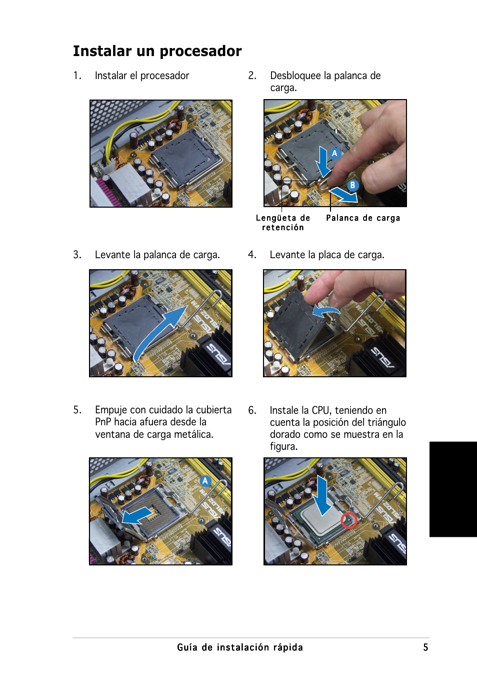 Instalar un procesador, Espa ñ ol | Asus P3-PH4 User Manual | Page 37 / 80