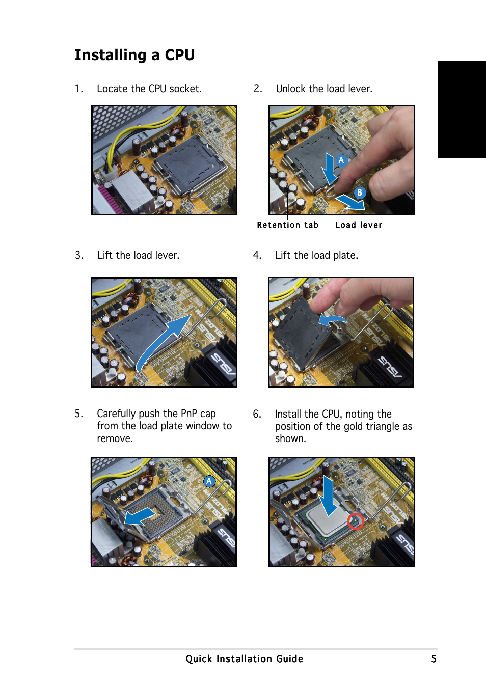 Installing a cpu | Asus P3-PH4 User Manual | Page 5 / 80