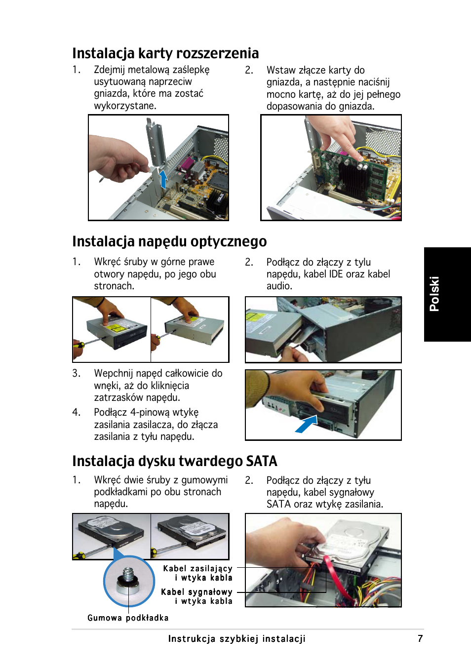 Instalacja dysku twardego sata, Polski | Asus P3-PH4 User Manual | Page 71 / 80