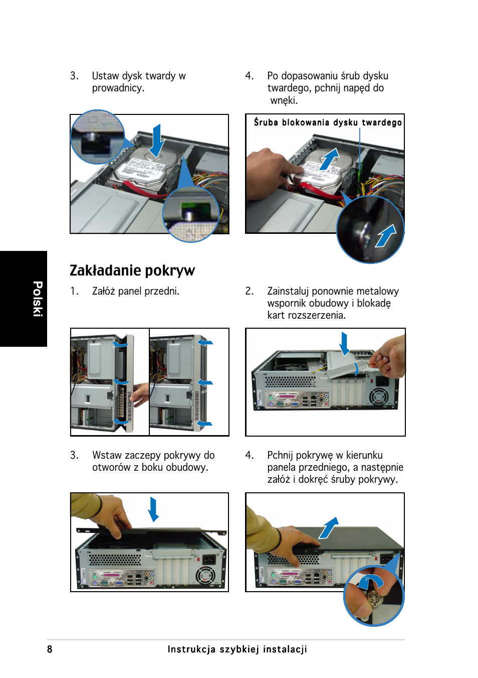 Zakładanie pokryw, Polski | Asus P3-PH4 User Manual | Page 72 / 80