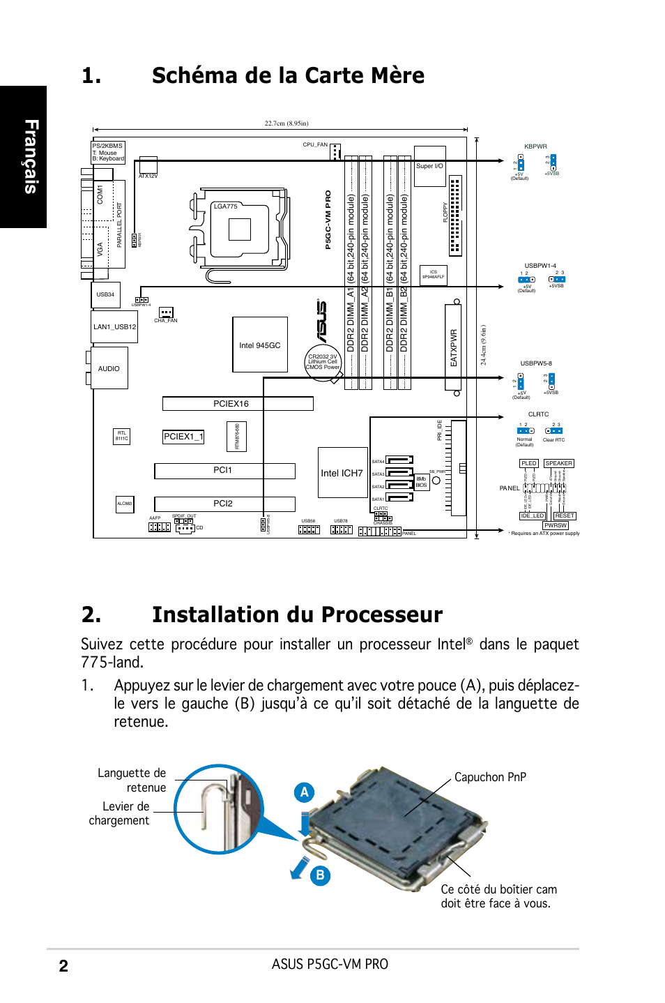 Français, Asus p5gc-vm pro, Ab b | Intel ich7 | Asus P5GC-VM Pro User Manual | Page 2 / 38