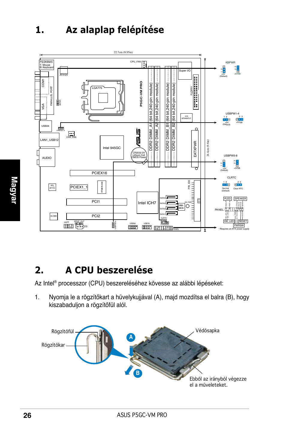 Az alaplap felépítése 2. a cpu beszerelése, Magyar, Az intel | Asus p5gc-vm pro, Ab b, Intel ich7 | Asus P5GC-VM Pro User Manual | Page 26 / 38