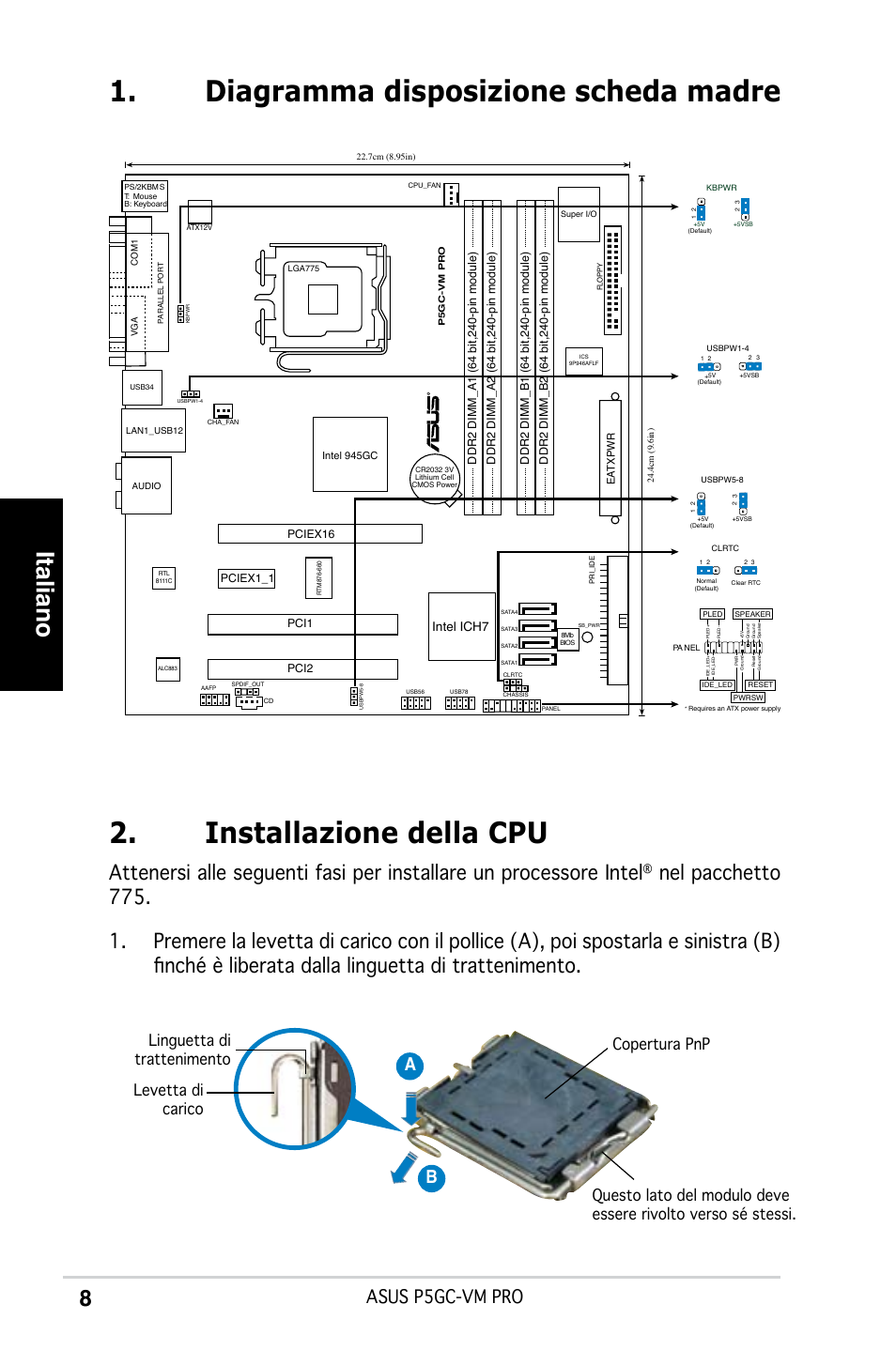Italiano, Asus p5gc-vm pro, Ab b | Intel ich7 | Asus P5GC-VM Pro User Manual | Page 8 / 38