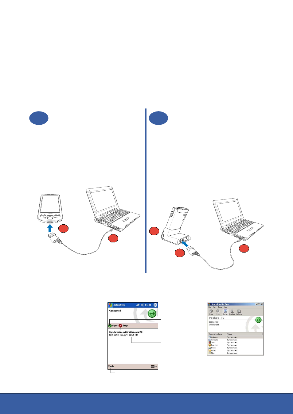 Synchronizing mypal, Without the cradle when using the cradle | Asus MyPal A730 User Manual | Page 4 / 6