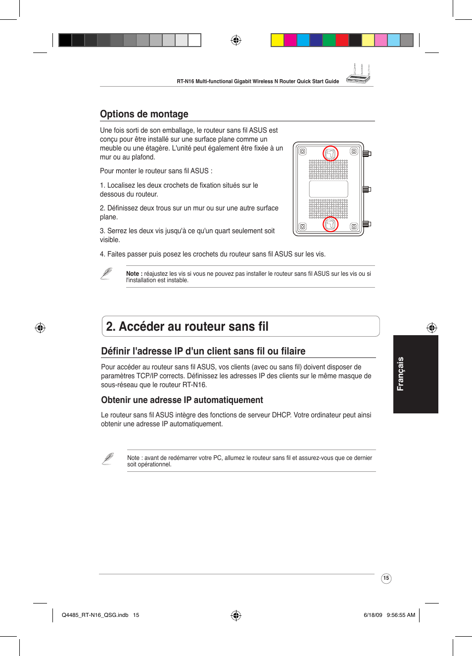 Accéder au routeur sans fil, Options de montage | Asus RT-N16 User Manual | Page 24 / 110