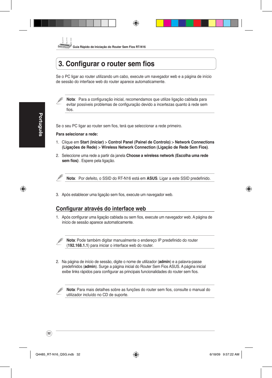 Configurar o router sem fios, Configurar através do interface web | Asus RT-N16 User Manual | Page 41 / 110