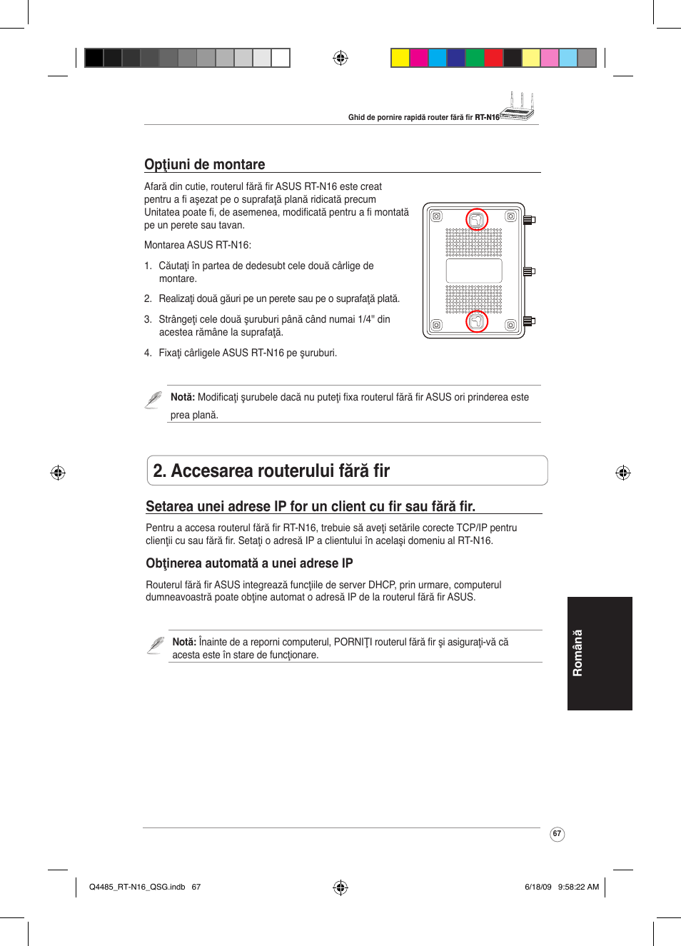 Accesarea routerului fără fir, Opţiuni de montare | Asus RT-N16 User Manual | Page 76 / 110