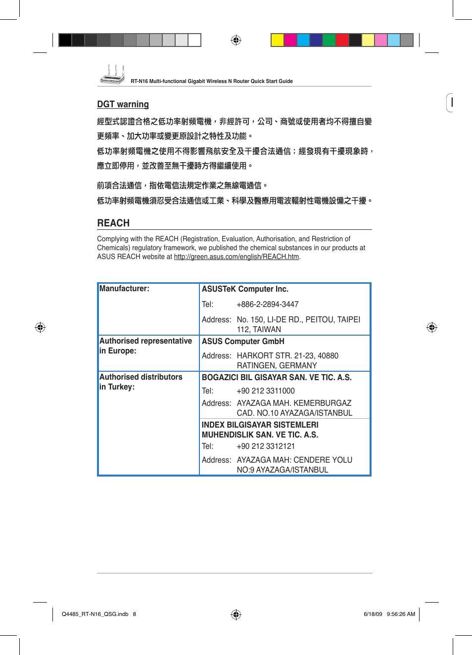 Index, Reach | Asus RT-N16 User Manual | Page 8 / 110