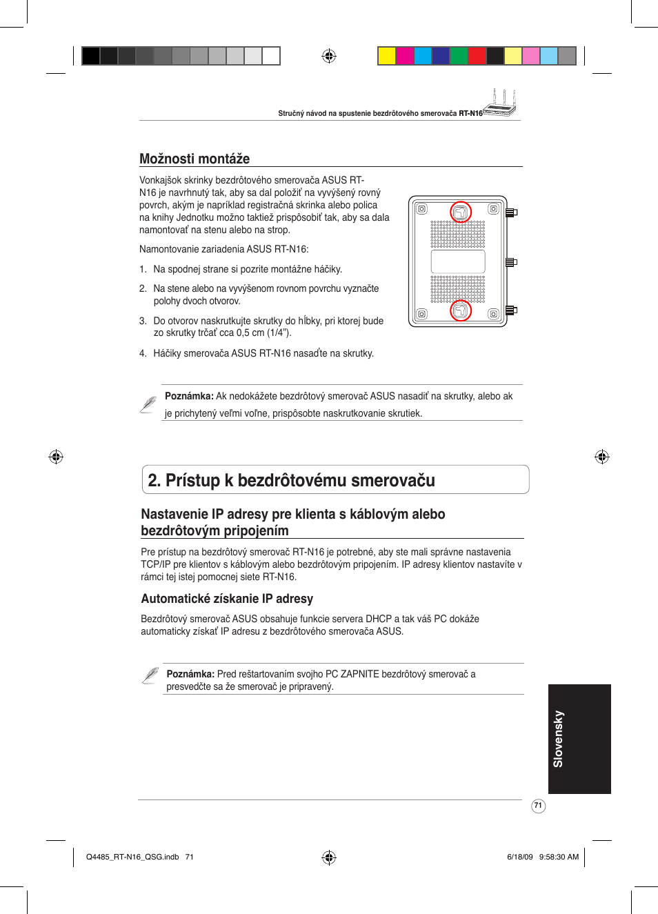 Prístup k bezdrôtovému smerovaču, Možnosti montáže | Asus RT-N16 User Manual | Page 80 / 110