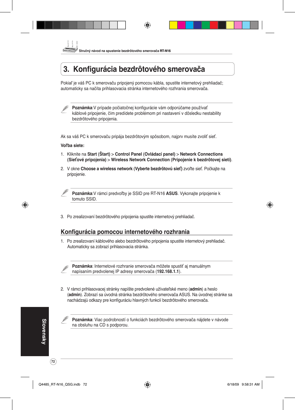 Konfigurácia bezdrôtového smerovača, Konfigurácia pomocou internetového rozhrania | Asus RT-N16 User Manual | Page 81 / 110