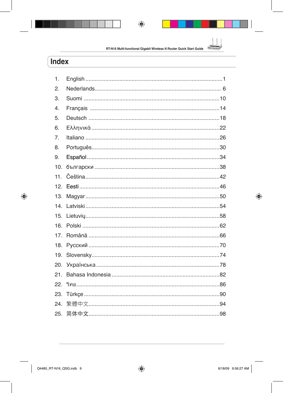 Index | Asus RT-N16 User Manual | Page 9 / 110