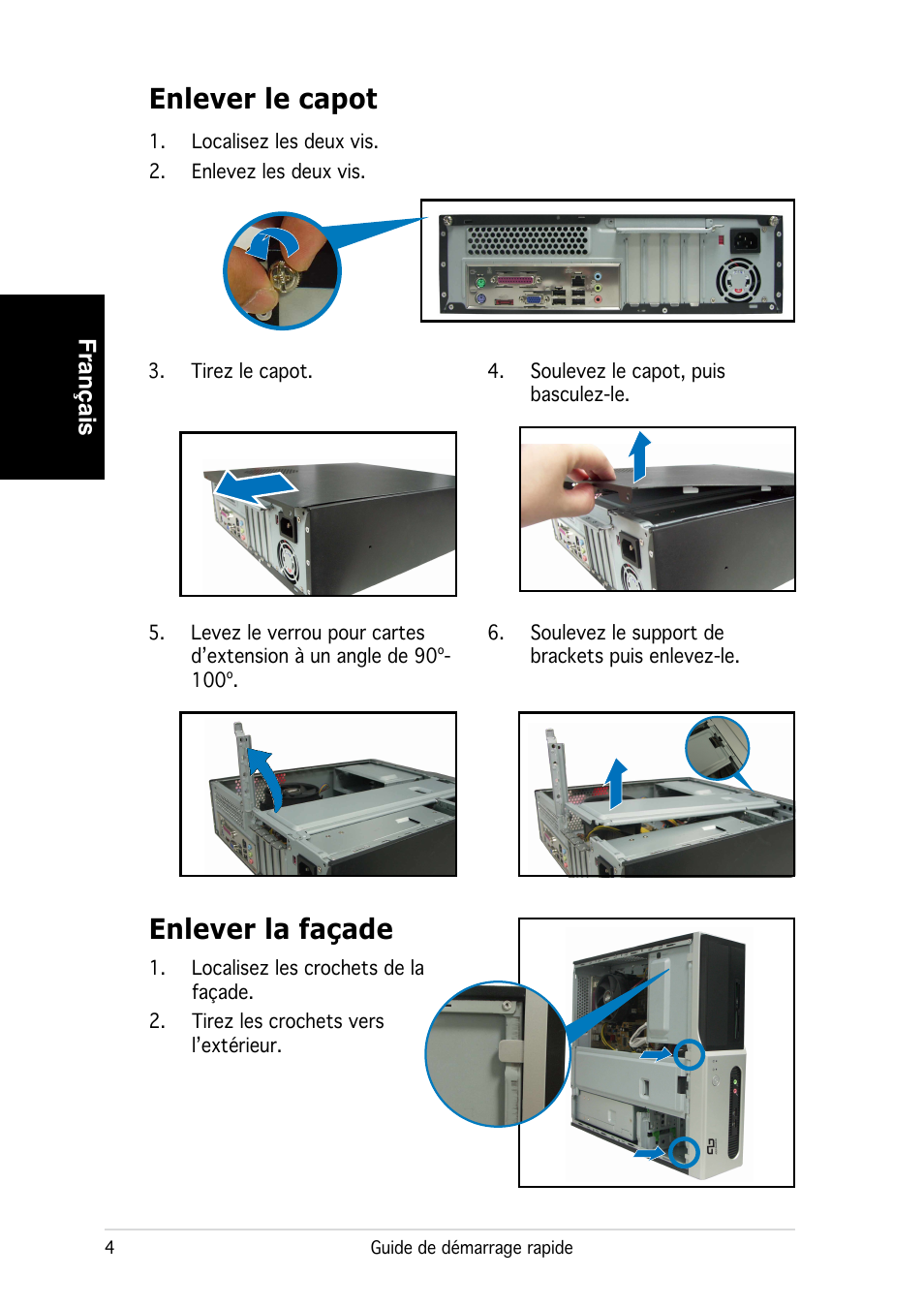 Enlever le capot, Enlever la façade | Asus P3-PE5 User Manual | Page 12 / 80