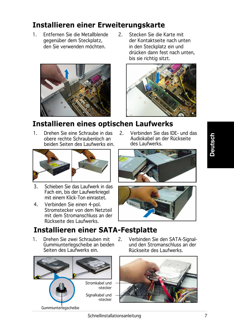 Installieren einer sata-festplatte, Deutsch | Asus P3-PE5 User Manual | Page 23 / 80