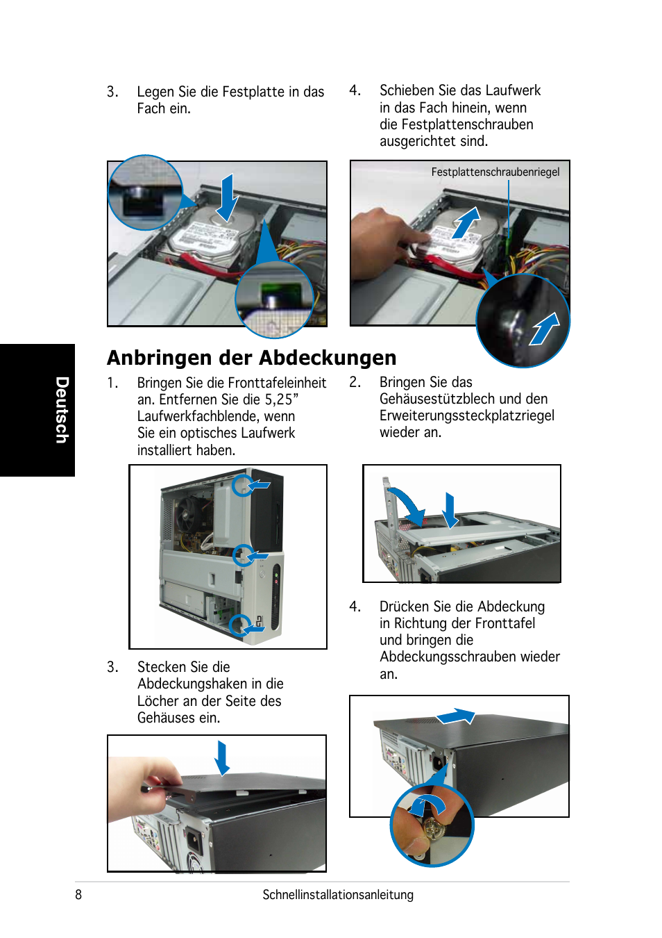 Anbringen der abdeckungen, Deutsch | Asus P3-PE5 User Manual | Page 24 / 80