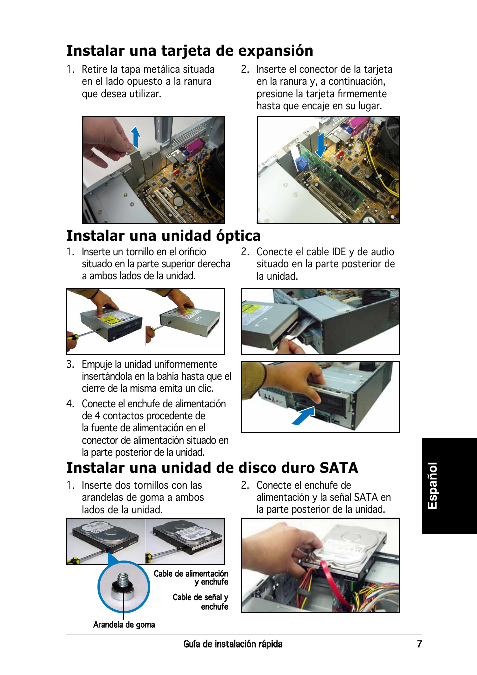 Instalar una unidad de disco duro sata, Español | Asus P3-PE5 User Manual | Page 39 / 80