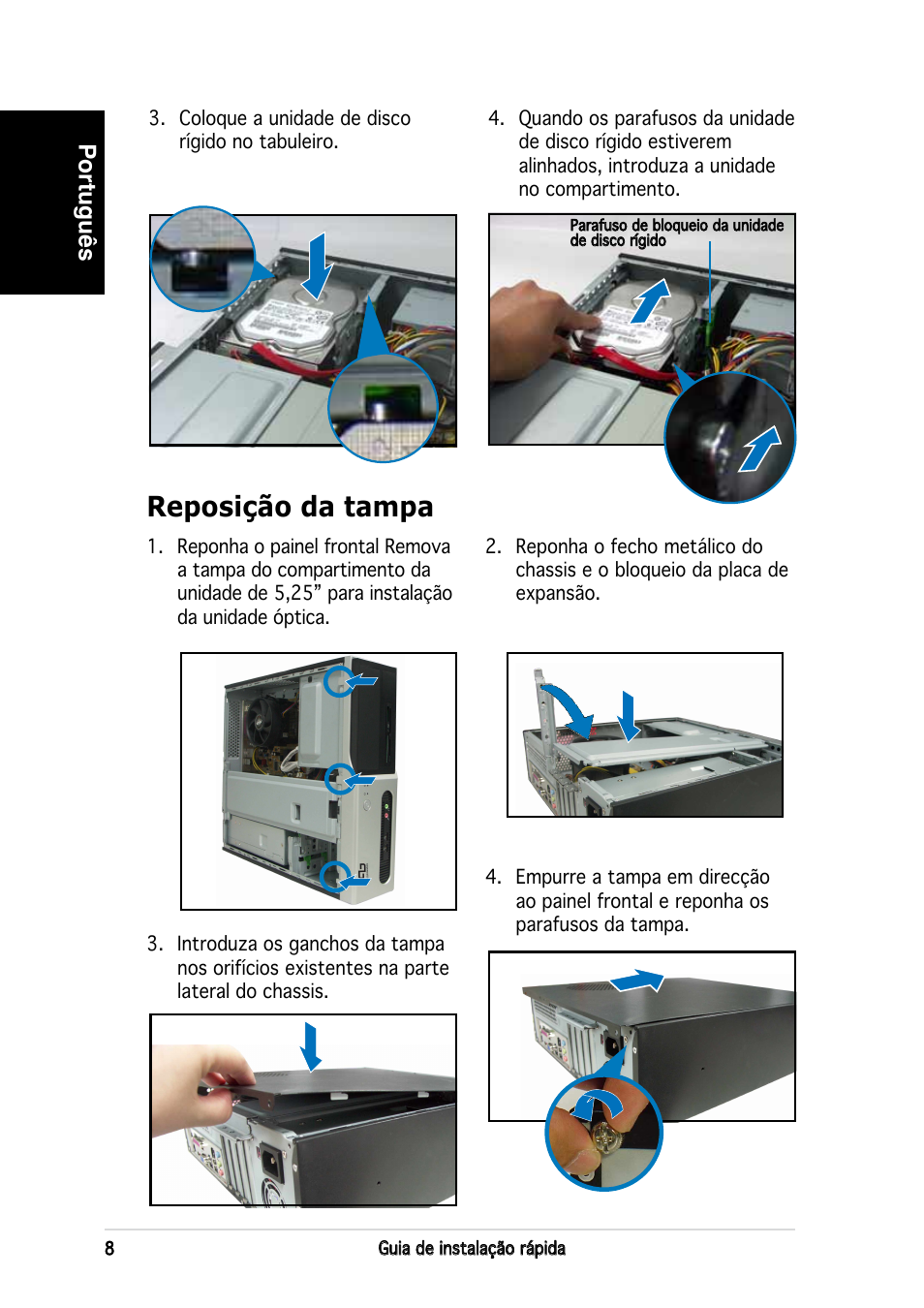 Reposição da tampa, Português | Asus P3-PE5 User Manual | Page 56 / 80