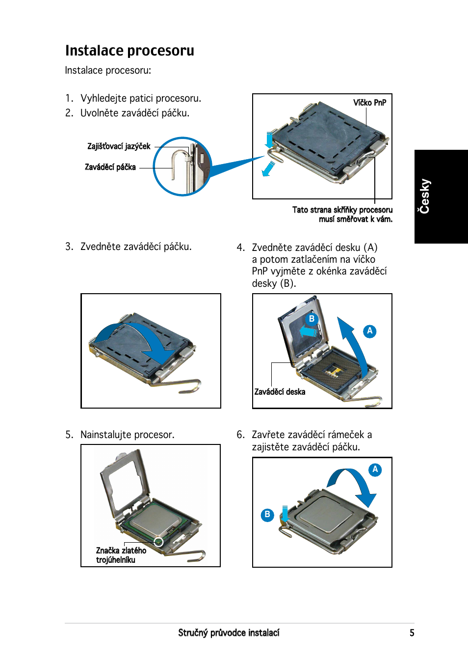 Instalace procesoru, Česky | Asus P3-PE5 User Manual | Page 61 / 80