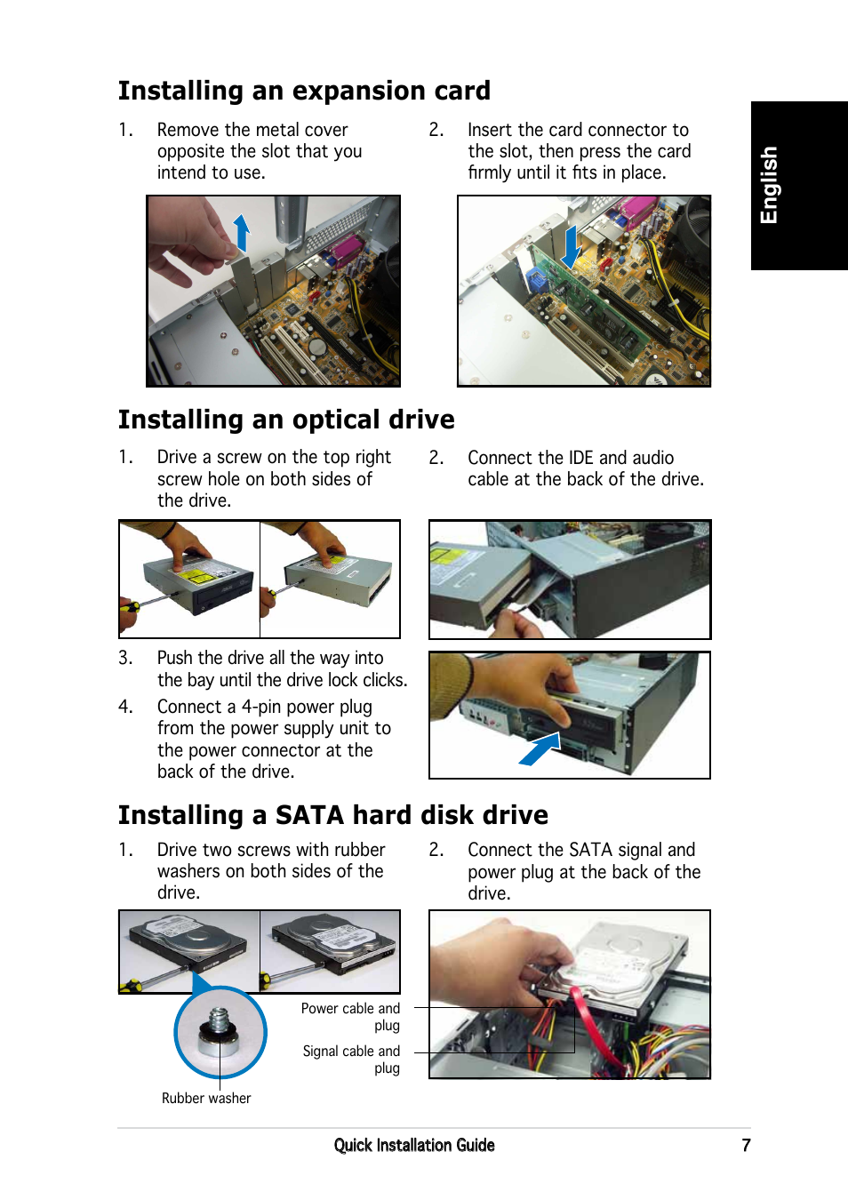 Installing a sata hard disk drive, English | Asus P3-PE5 User Manual | Page 7 / 80