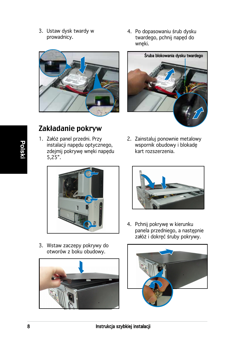 Zakładanie pokryw, Polski | Asus P3-PE5 User Manual | Page 72 / 80