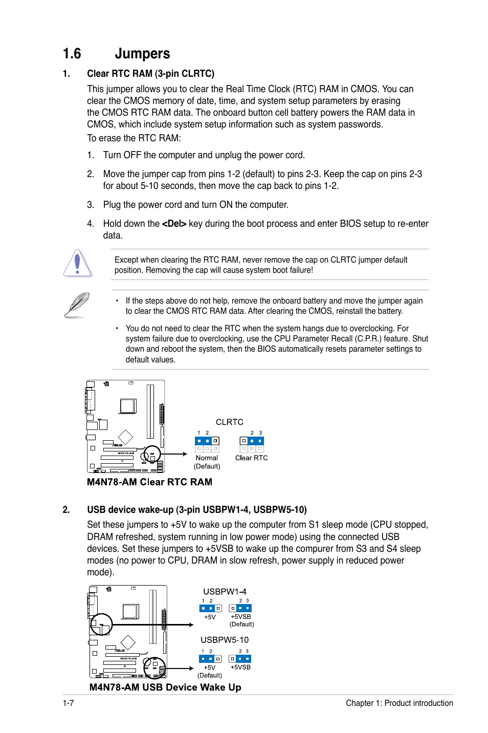 6 jumpers, Jumpers -7 | Asus M4N78-AM User Manual | Page 16 / 40