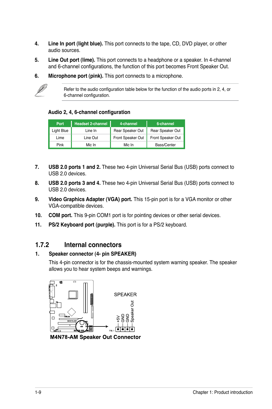 2 internal connectors, Internal connectors -9 | Asus M4N78-AM User Manual | Page 18 / 40