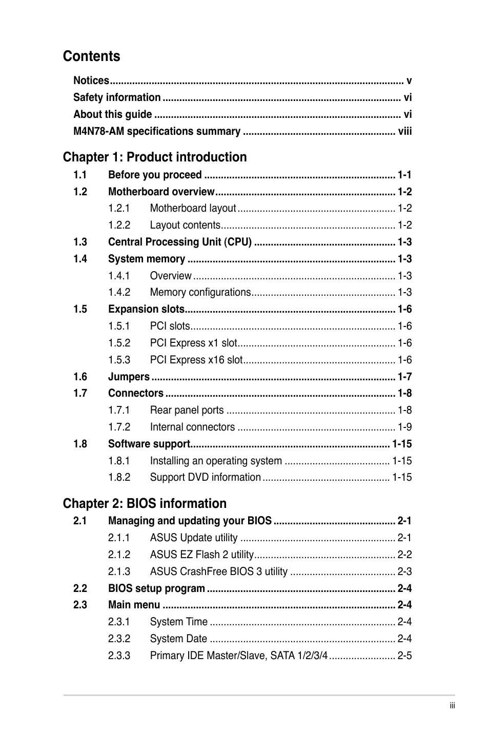 Asus M4N78-AM User Manual | Page 3 / 40