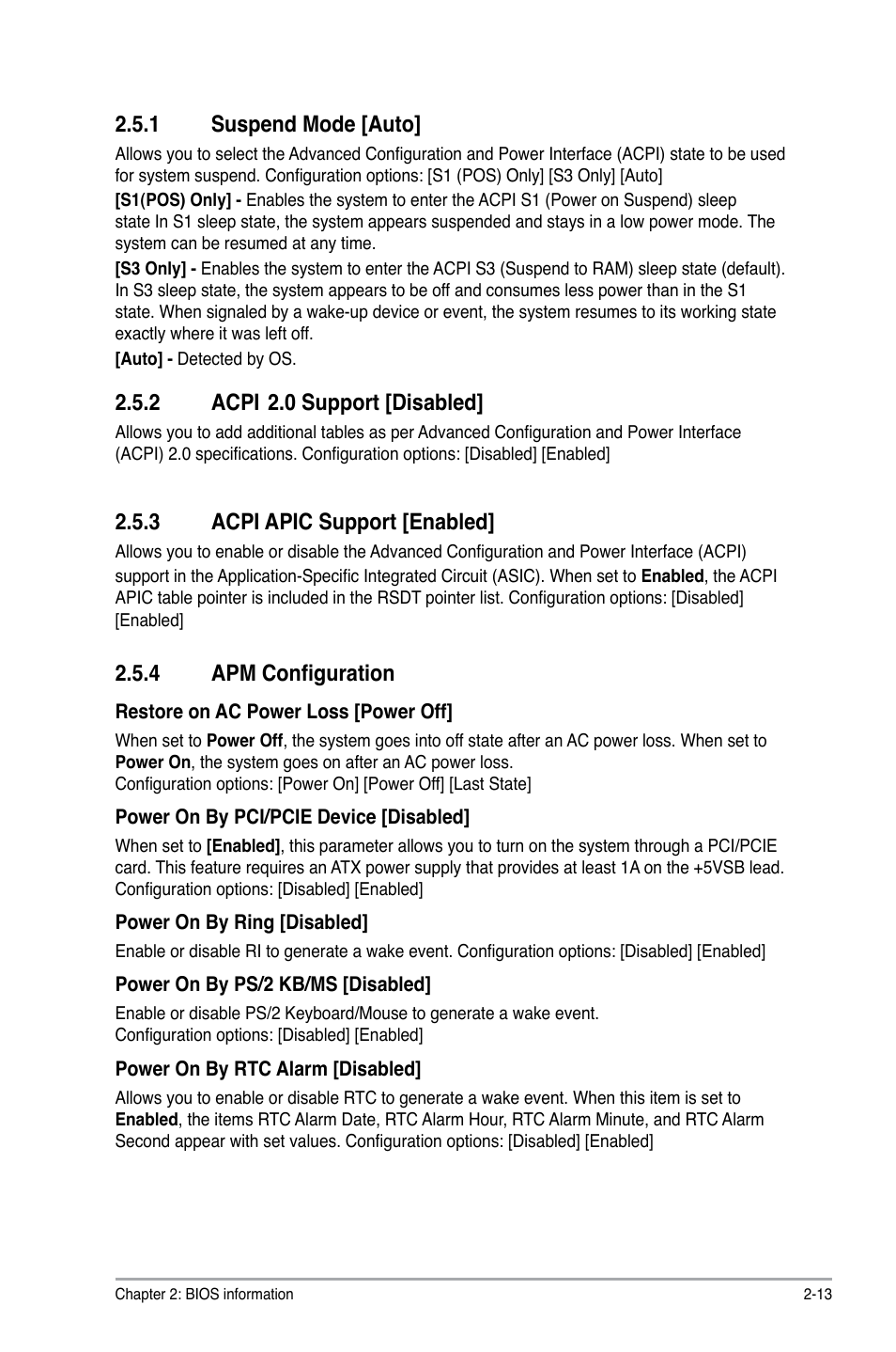 1 suspend mode, 2 acpi 2.0 support, 3 acpi apic support | 4 apm configuration, Suspend mode -13, Acpi, 0 support -13, Acpi apic support -13, Apm configuration -13, 2 acpi | Asus M4N78-AM User Manual | Page 37 / 40