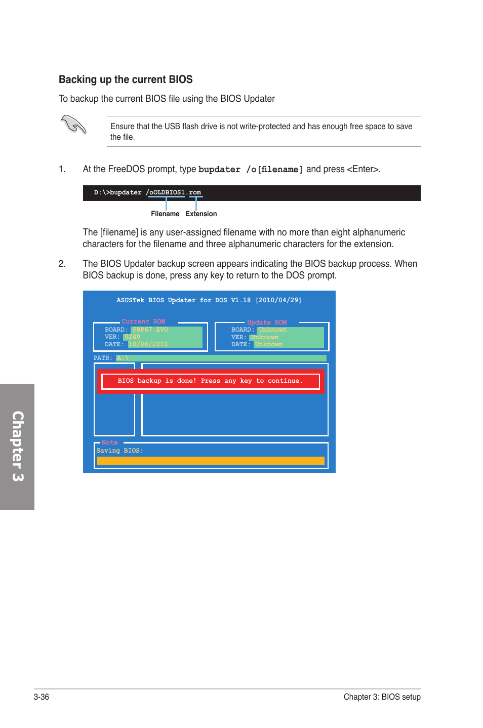 Chapter 3, Backing up the current bios | Asus P8P67 EVO User Manual | Page 100 / 134