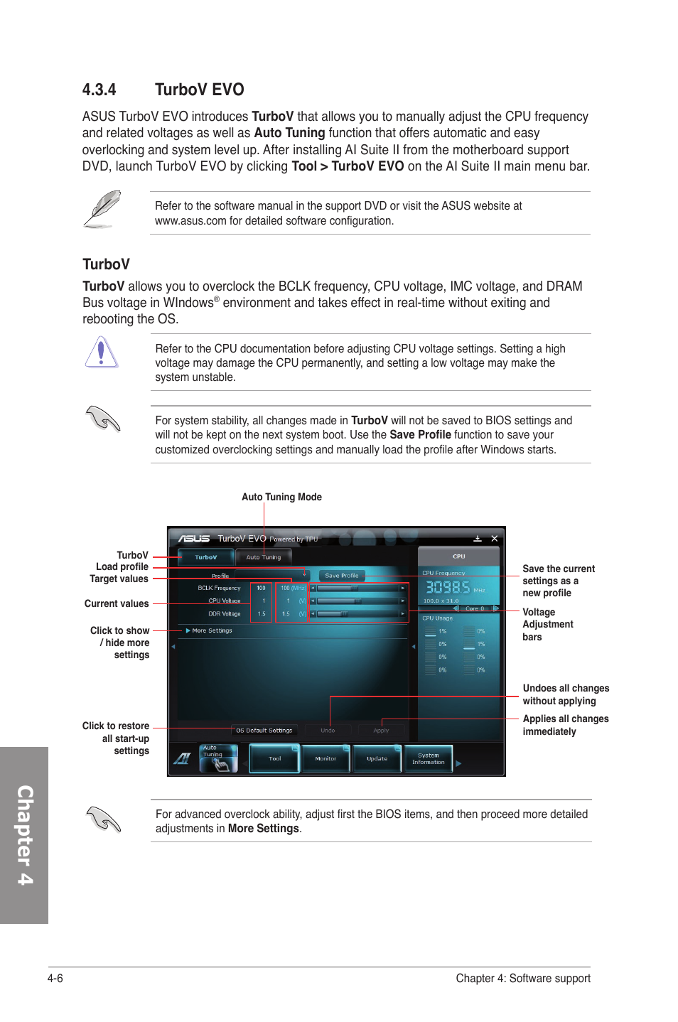 4 turbov evo, Turbov evo -6, Chapter 4 | Turbov | Asus P8P67 EVO User Manual | Page 108 / 134