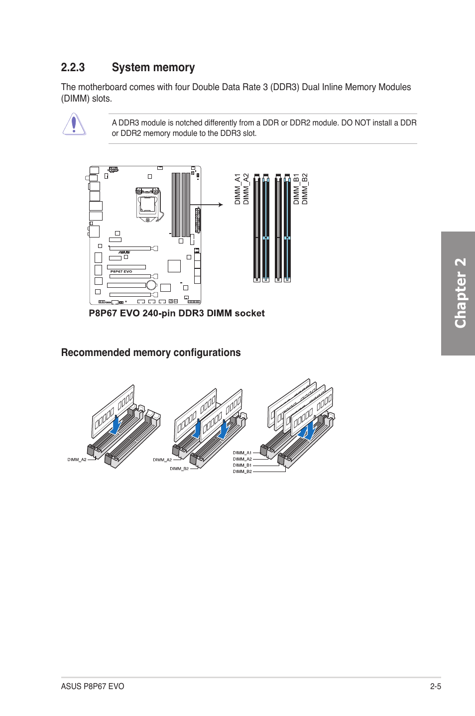 3 system memory, System memory -5, Chapter 2 | Asus P8P67 EVO User Manual | Page 23 / 134