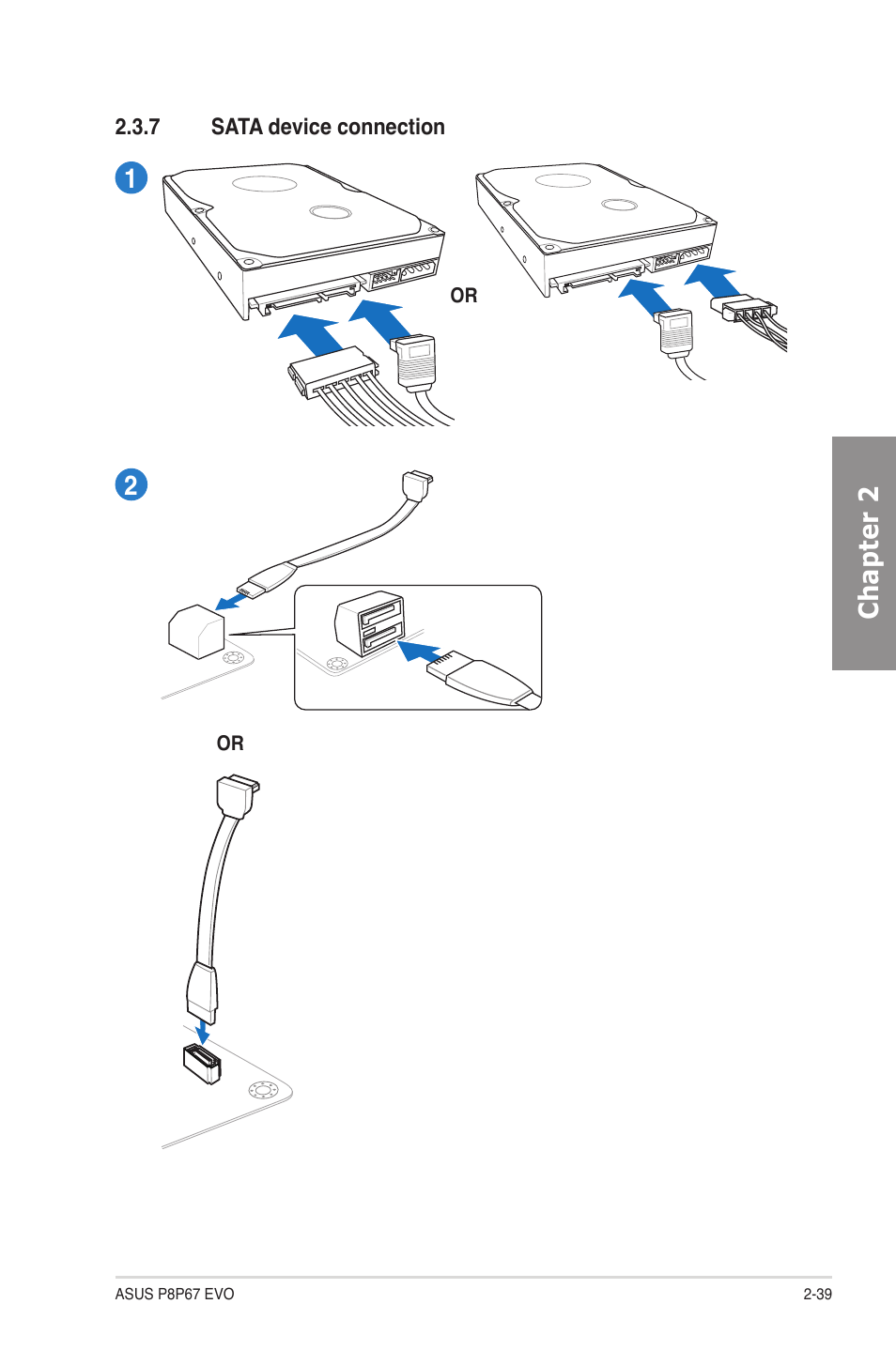7 sata device connection, Sata device connection -39, Chapter 2 | Asus P8P67 EVO User Manual | Page 57 / 134