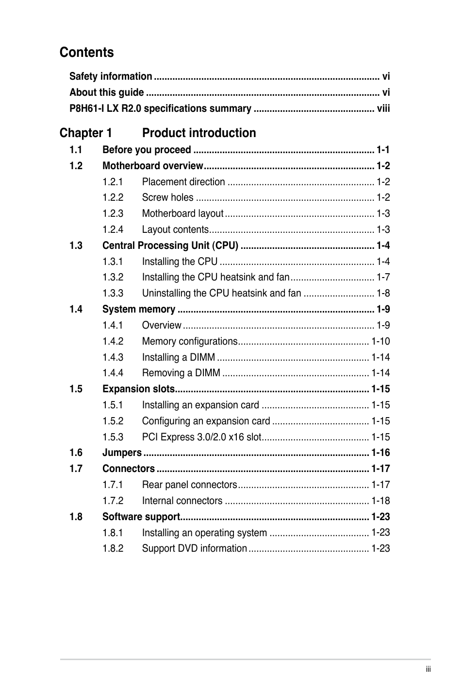 Asus P8H61-I LX R2.0/RM/SI User Manual | Page 3 / 66