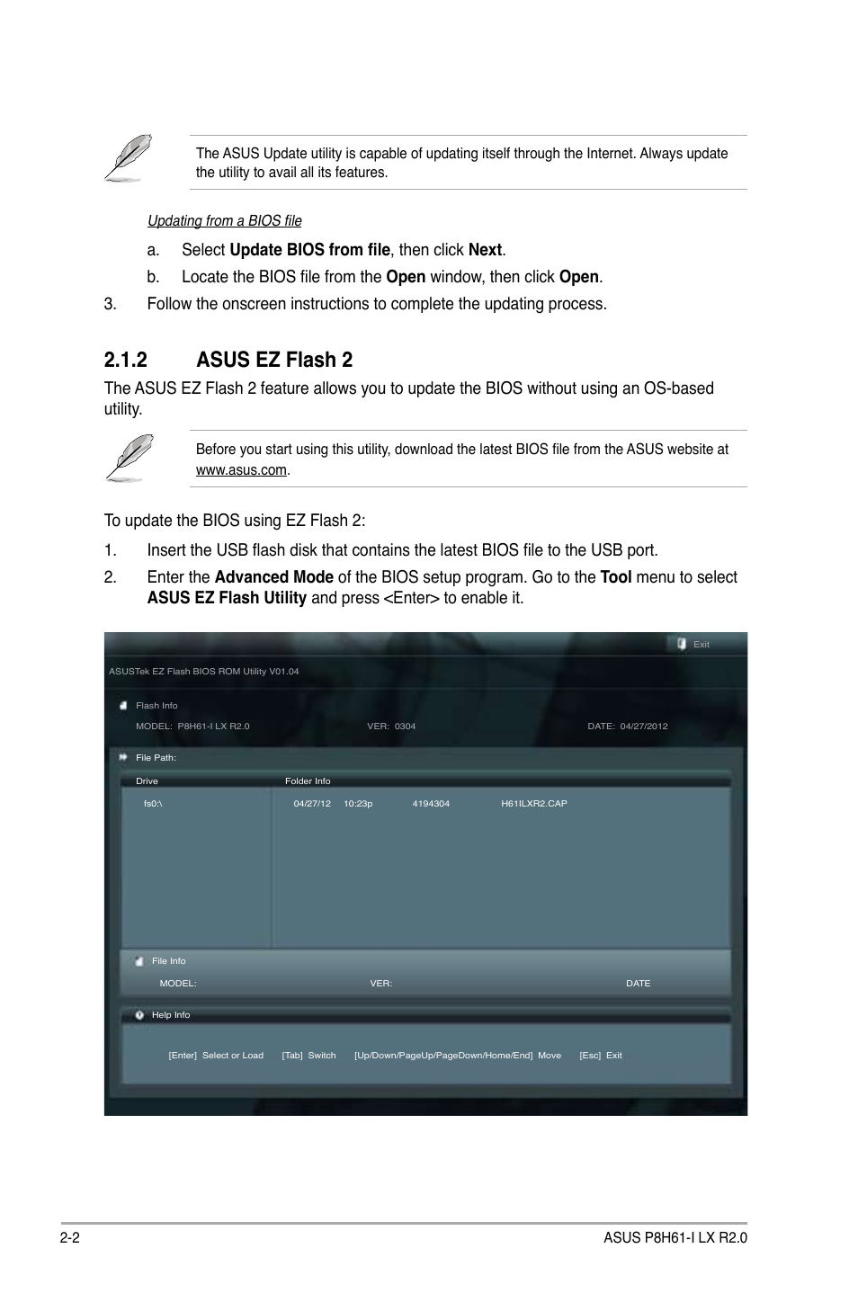 2 asus ez flash 2, Asus ez flash 2 -2 | Asus P8H61-I LX R2.0/RM/SI User Manual | Page 36 / 66