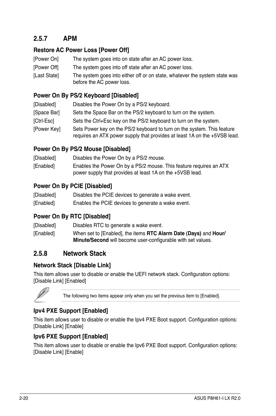 7 apm, 8 network stack, Apm -20 | Network stack -20 | Asus P8H61-I LX R2.0/RM/SI User Manual | Page 54 / 66