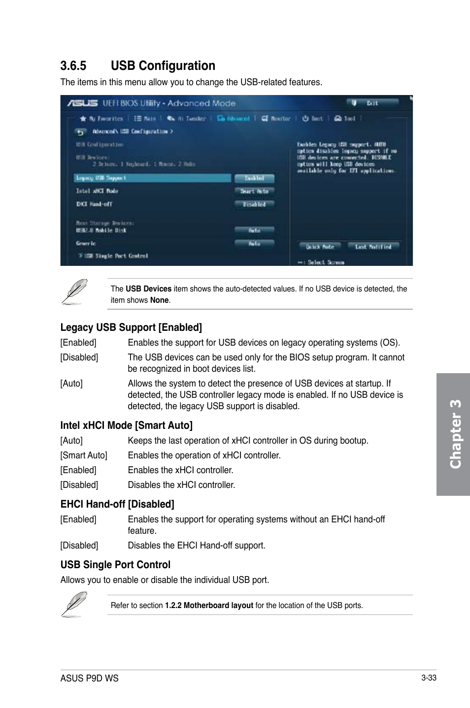 5 usb configuration, Usb configuration -33, Chapter 3 | Asus P9D WS User Manual | Page 103 / 154