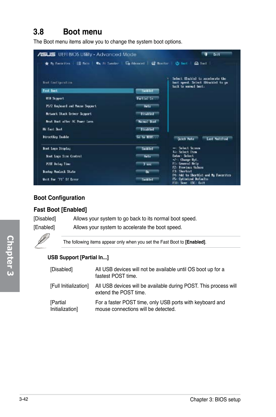 8 boot menu, Boot menu -42, Chapter 3 3.8 boot menu | Asus P9D WS User Manual | Page 112 / 154