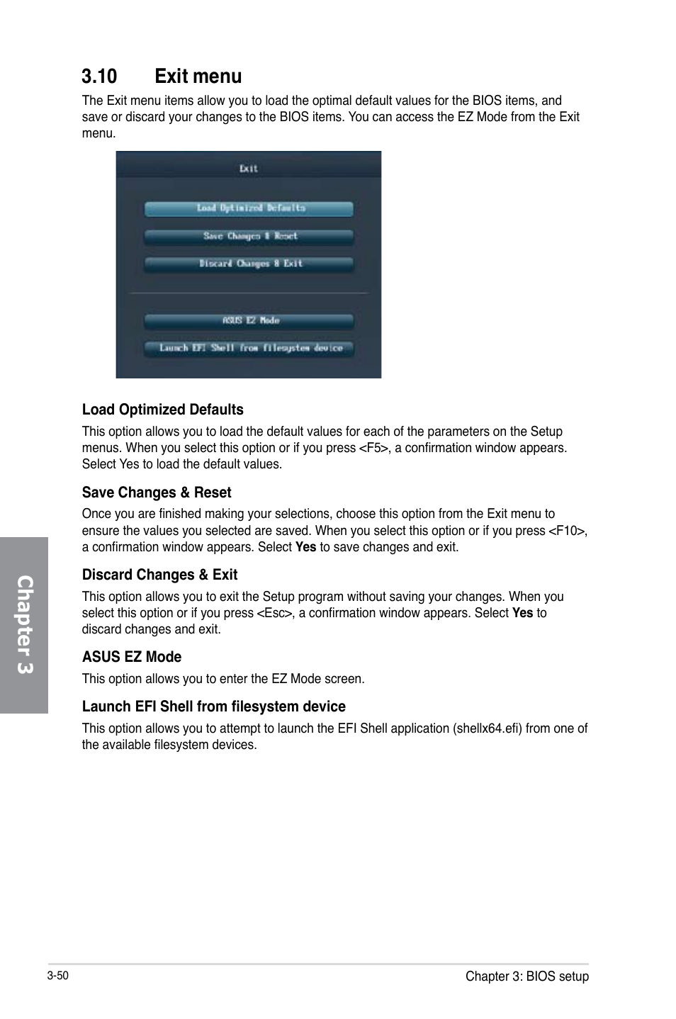 10 exit menu, Exit menu -50, Chapter 3 3.10 exit menu | Asus P9D WS User Manual | Page 120 / 154