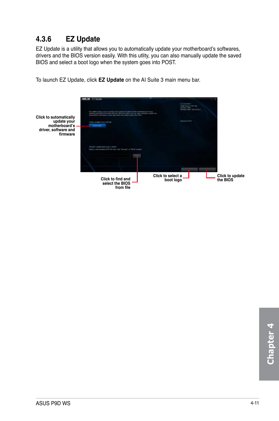 6 ez update, Ez update -11, Chapter 4 | Asus P9D WS User Manual | Page 137 / 154