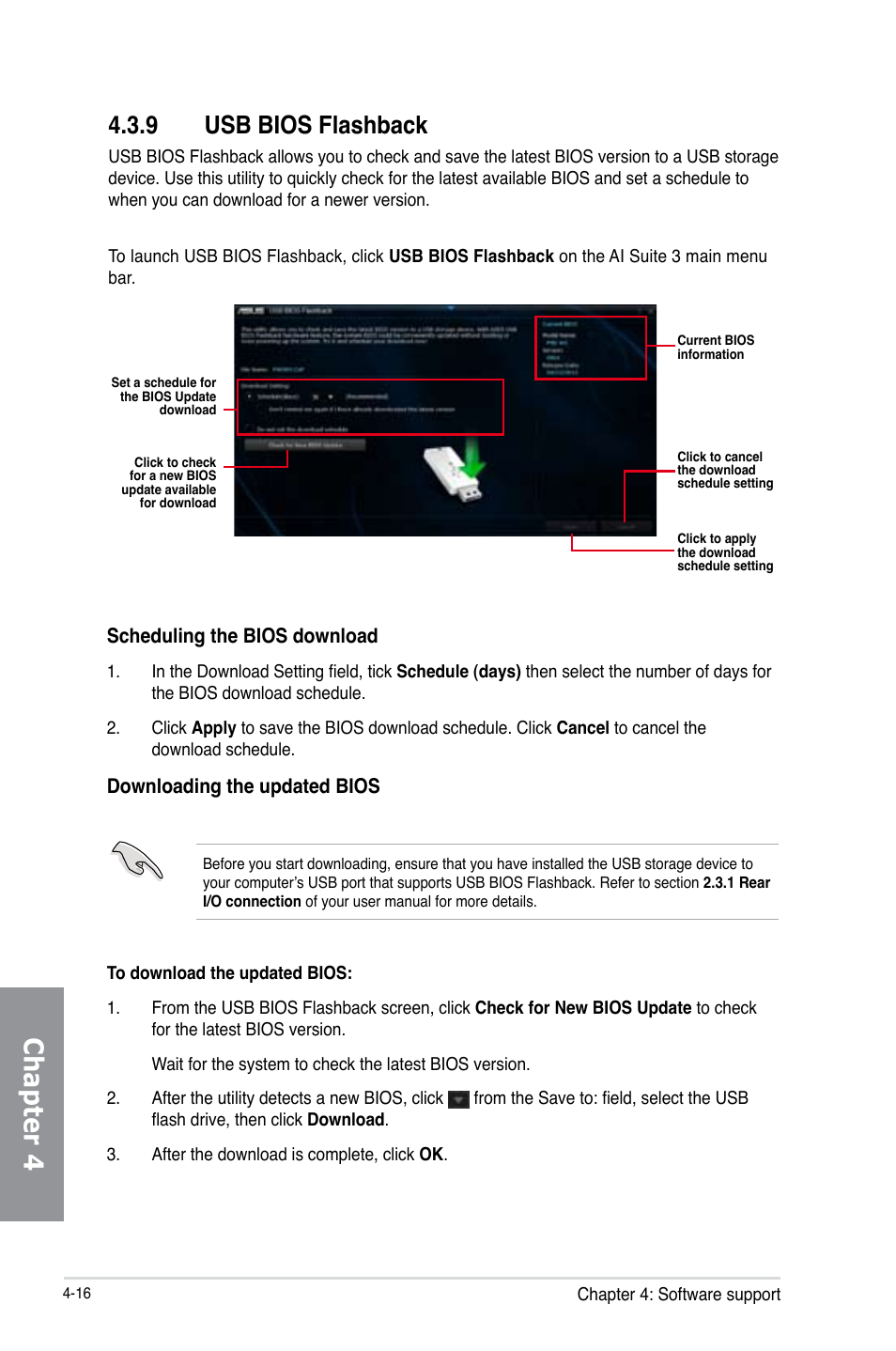 9 usb bios flashback, Usb bios flashback -16, Chapter 4 | Asus P9D WS User Manual | Page 142 / 154