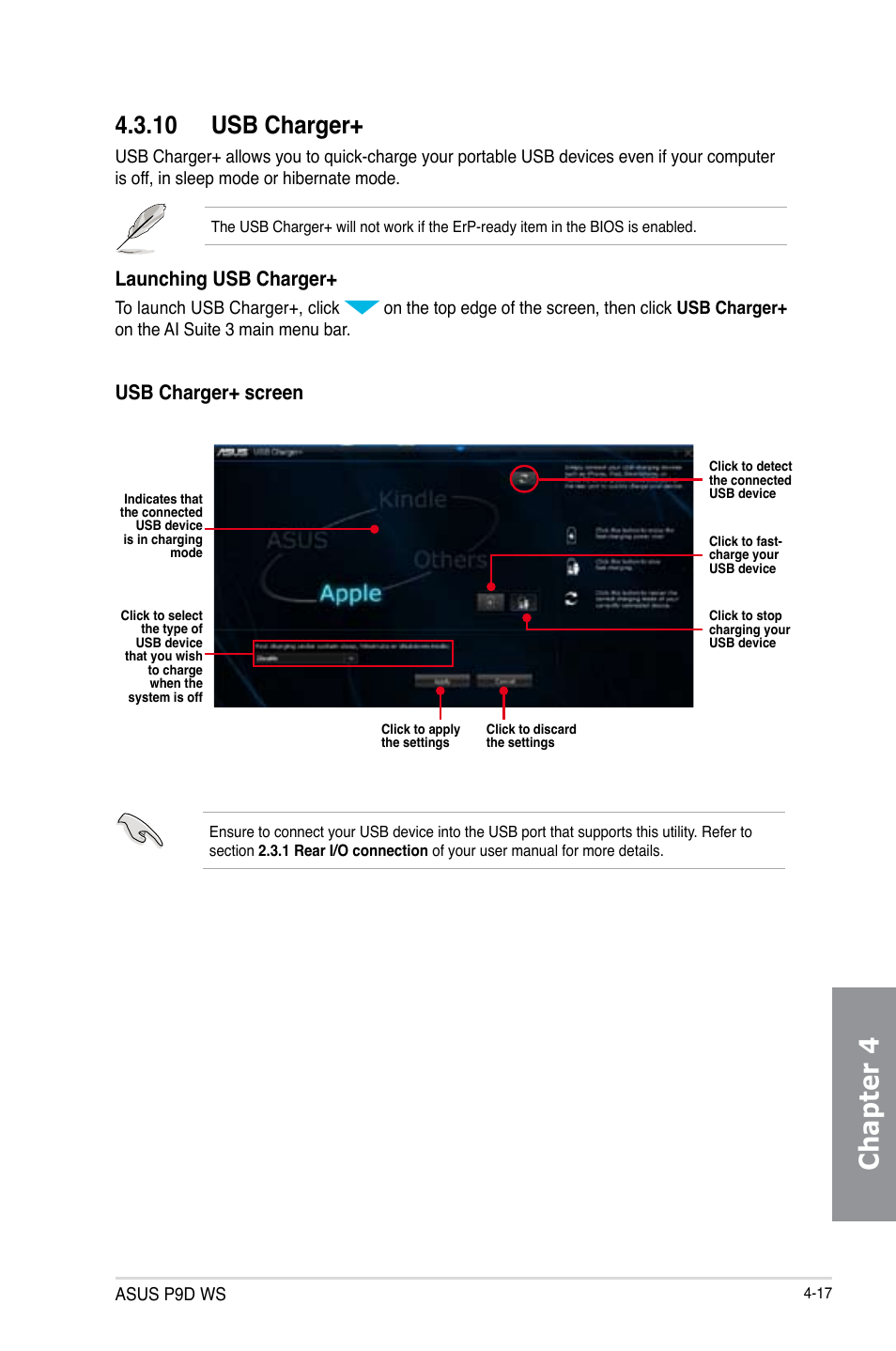 10 usb charger, Usb charger+ -17, Chapter 4 | Launching usb charger, Usb charger+ screen | Asus P9D WS User Manual | Page 143 / 154