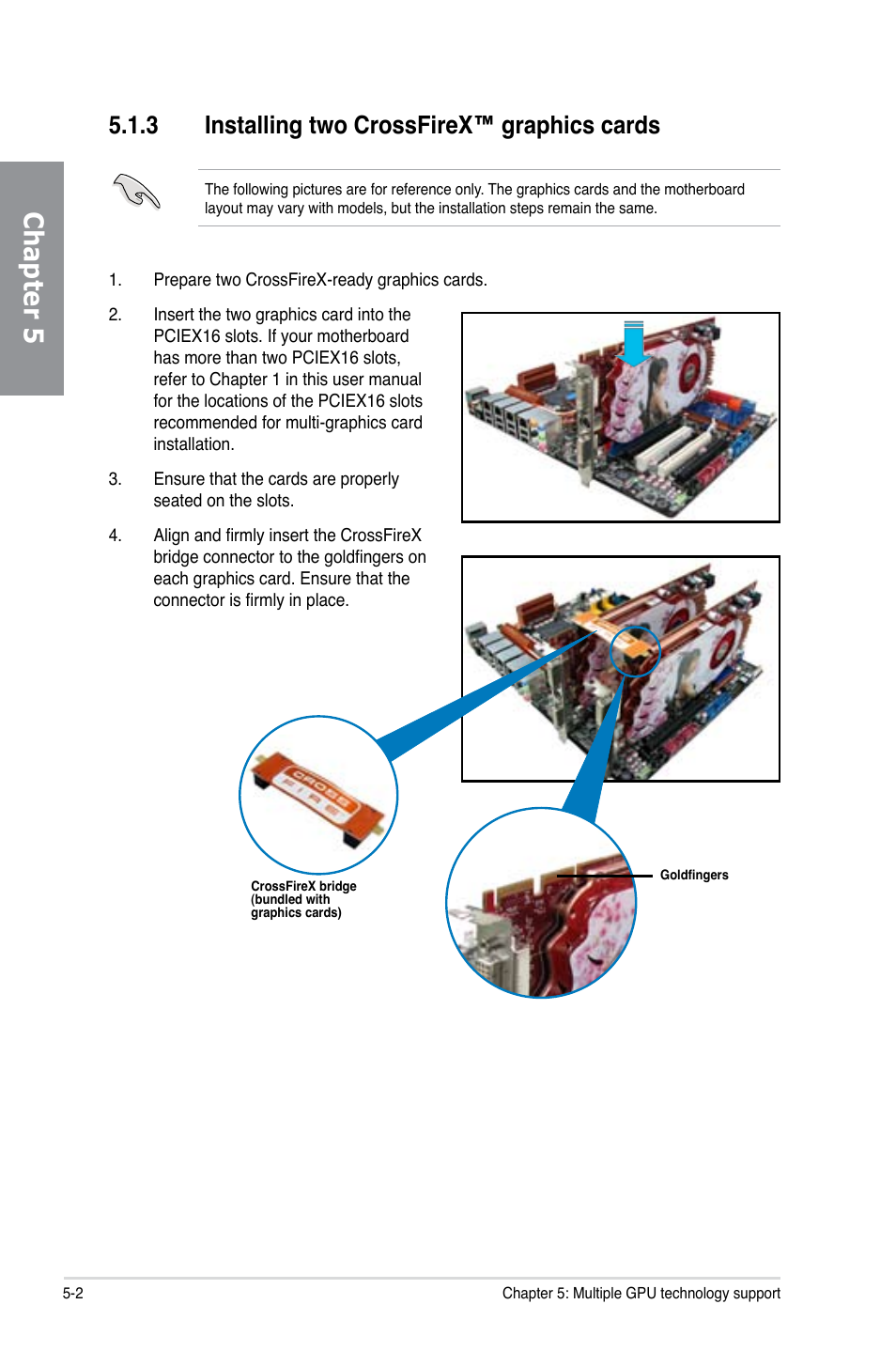 Chapter 5, 3 installing two crossfirex™ graphics cards | Asus P9D WS User Manual | Page 148 / 154