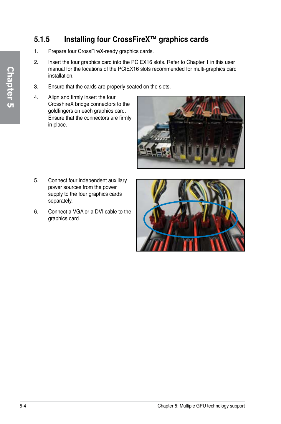 Chapter 5, 5 installing four crossfirex™ graphics cards | Asus P9D WS User Manual | Page 150 / 154