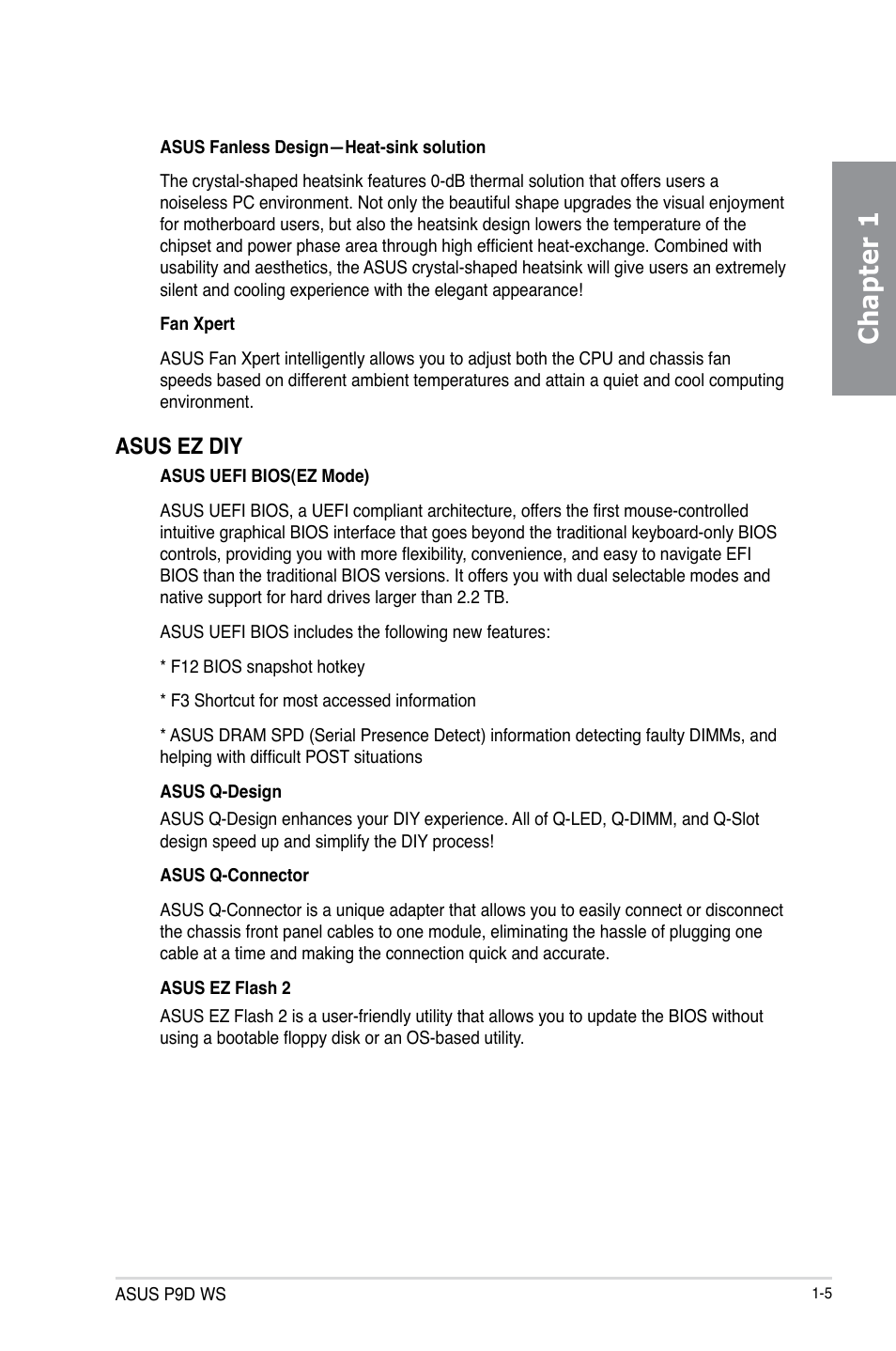 Chapter 1, Asus ez diy | Asus P9D WS User Manual | Page 17 / 154